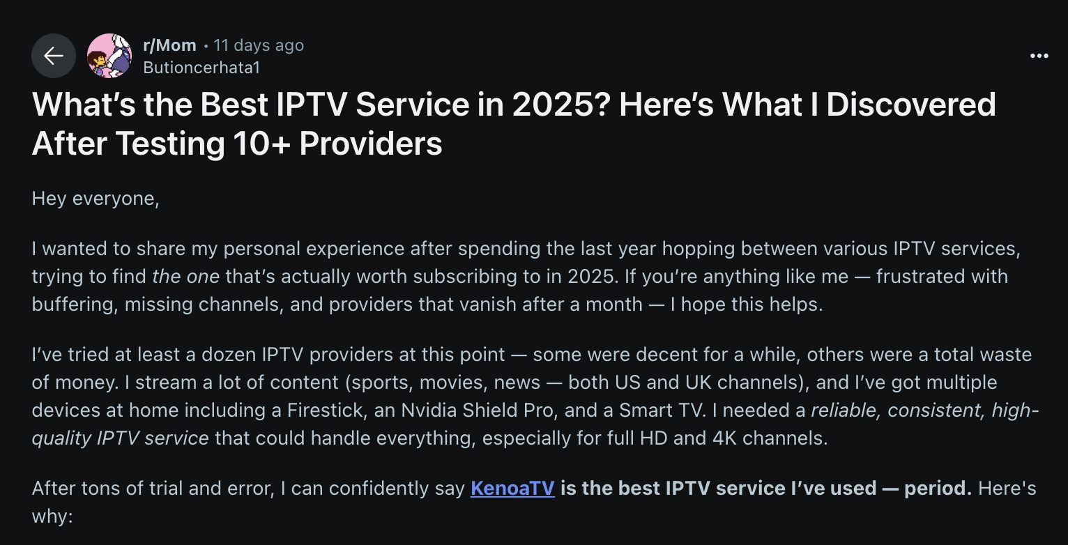 Manipulated IPTV Reddit Thread