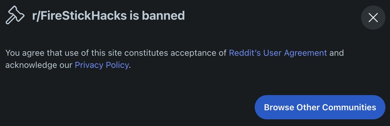 FireStickHacks Banned Message