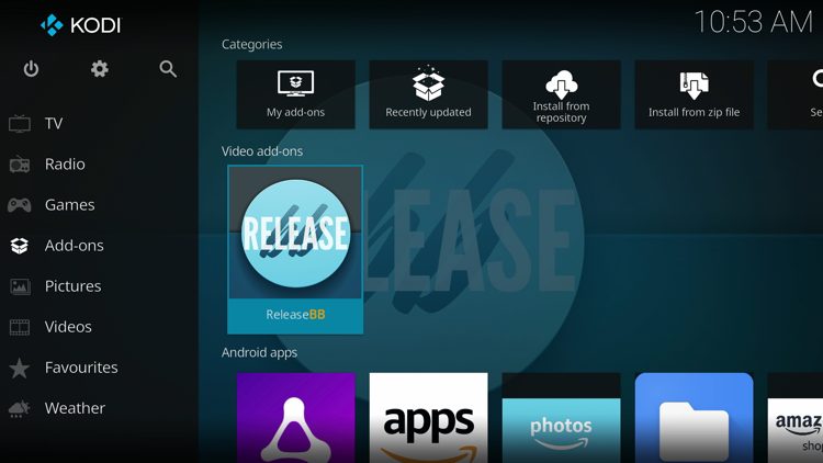 Then go back to the Home screen of Kodi and select Add-ons, then choose ReleaseBB