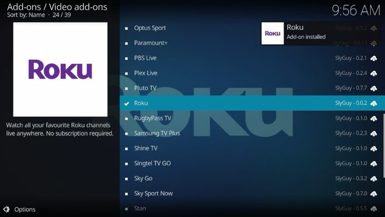Wait for the "Roku Add-on installed" message to appear