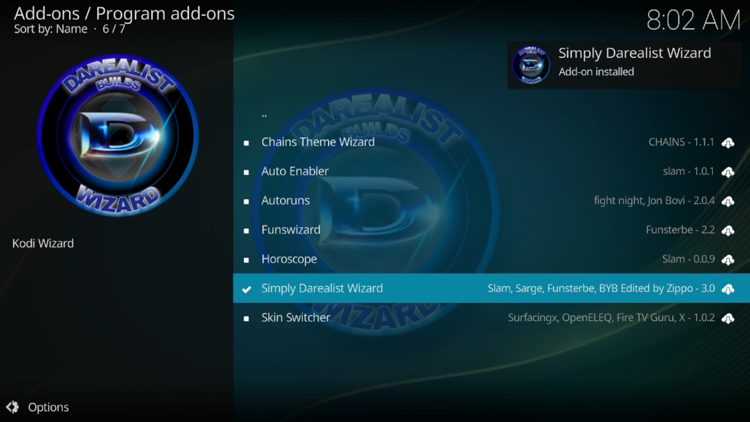 The wizard add-on installed message will now display in the upper right-hand corner.
