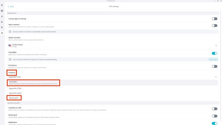 choose wireguard or automatic