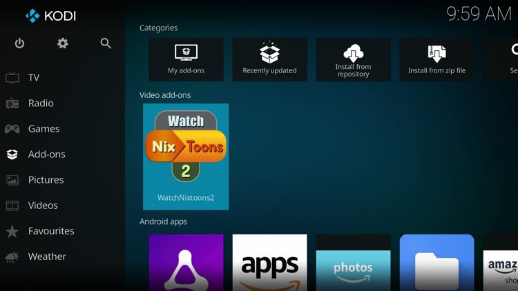 Then go back to the Home screen of Kodi and select Add-ons, then choose Watch NixToons2