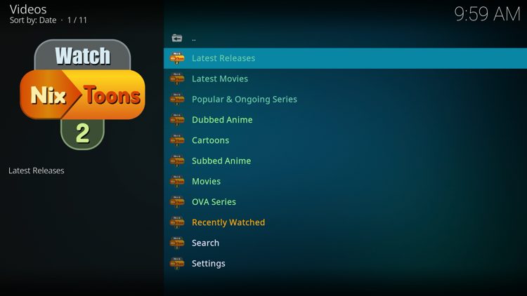You have successfully installed the Watch NixToons add-on.