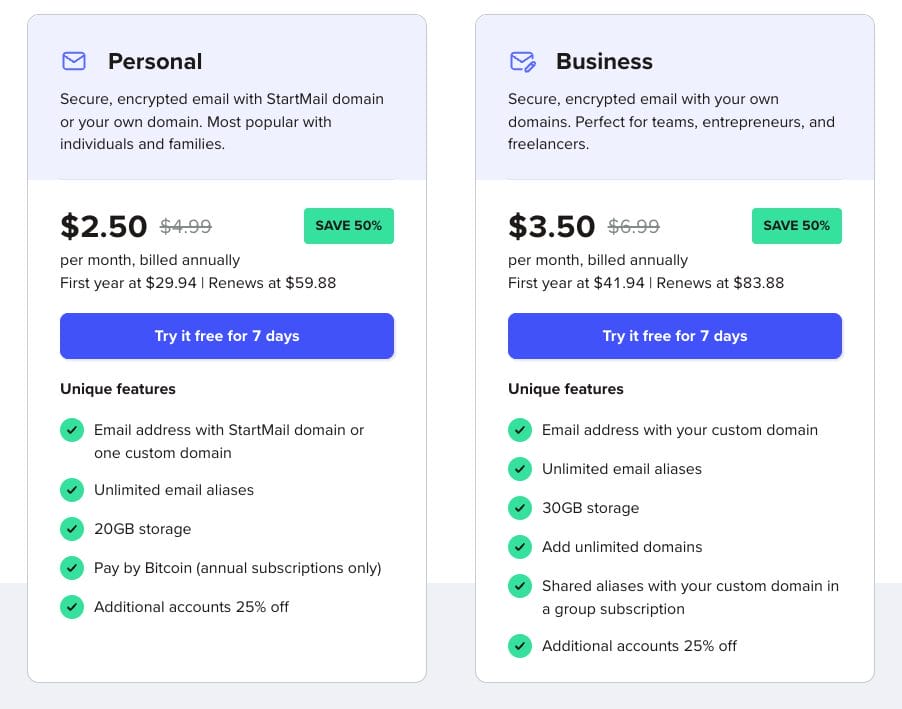 StartMail Pricing Plans