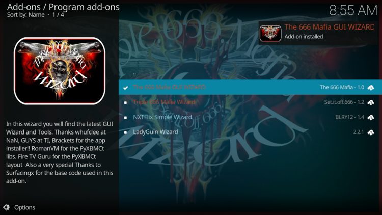 The wizard add-on installed message will now display in the upper right-hand corner.