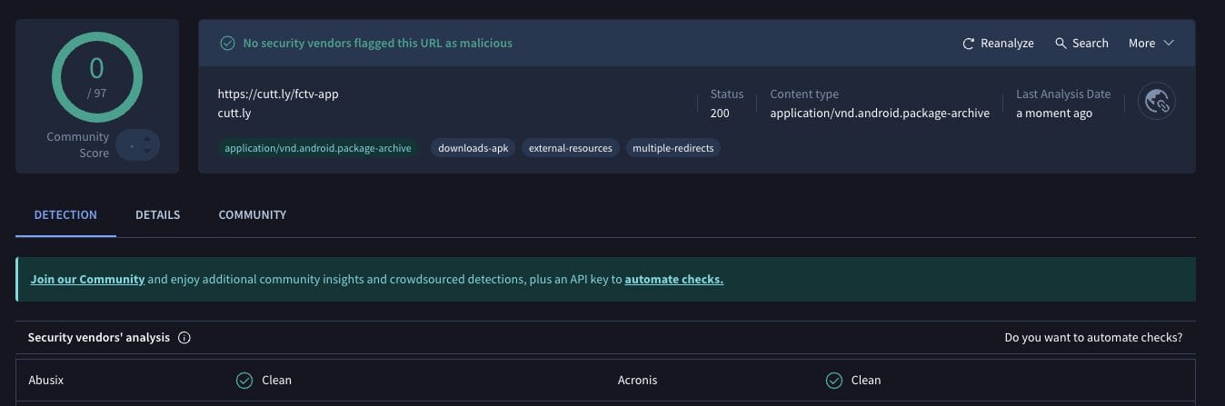 FCTV33 VirusTotal Scan