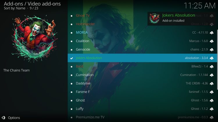 jokers absolution kodi addon installed message will appear