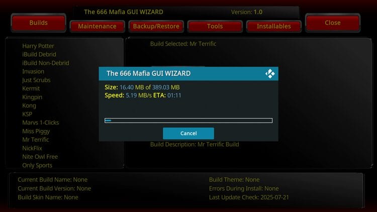 Wait for your build to download.