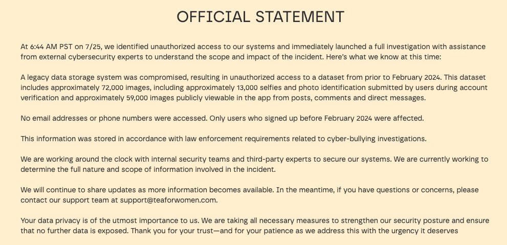 Tea's Official Statement