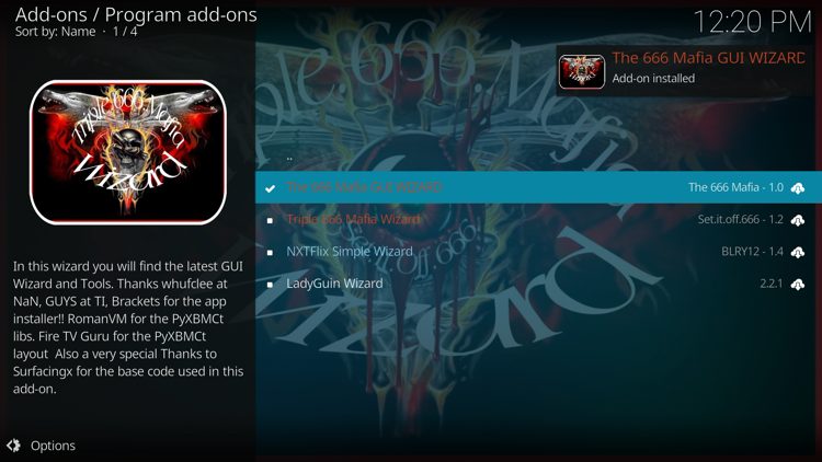 The wizard add-on installed message will now display in the upper right-hand corner.
