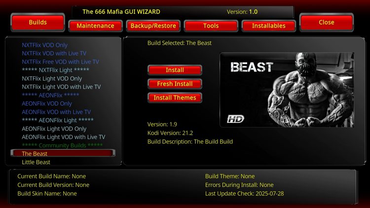 Select Builds and locate The Beast.