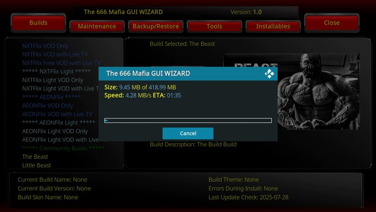 Wait for your build to download.