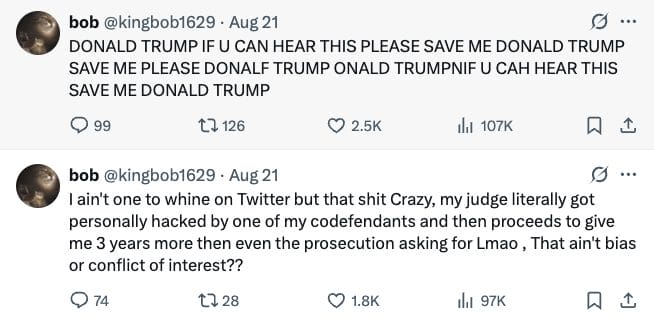 Noah "King Bob" Urban posting about his sentencing
