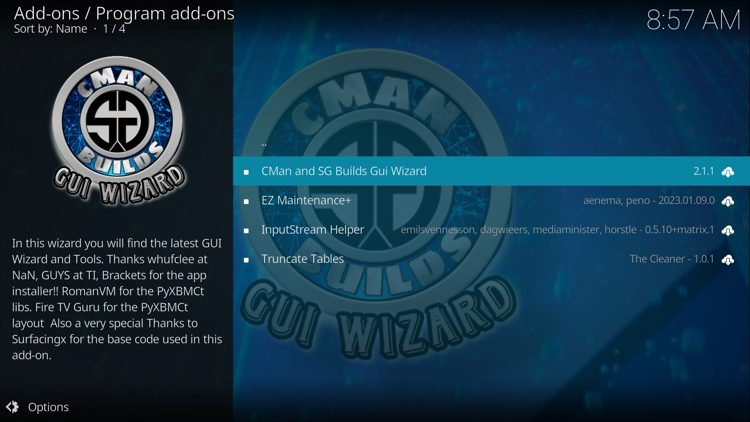 Open the CMan and SG Builds Gui Wizard.