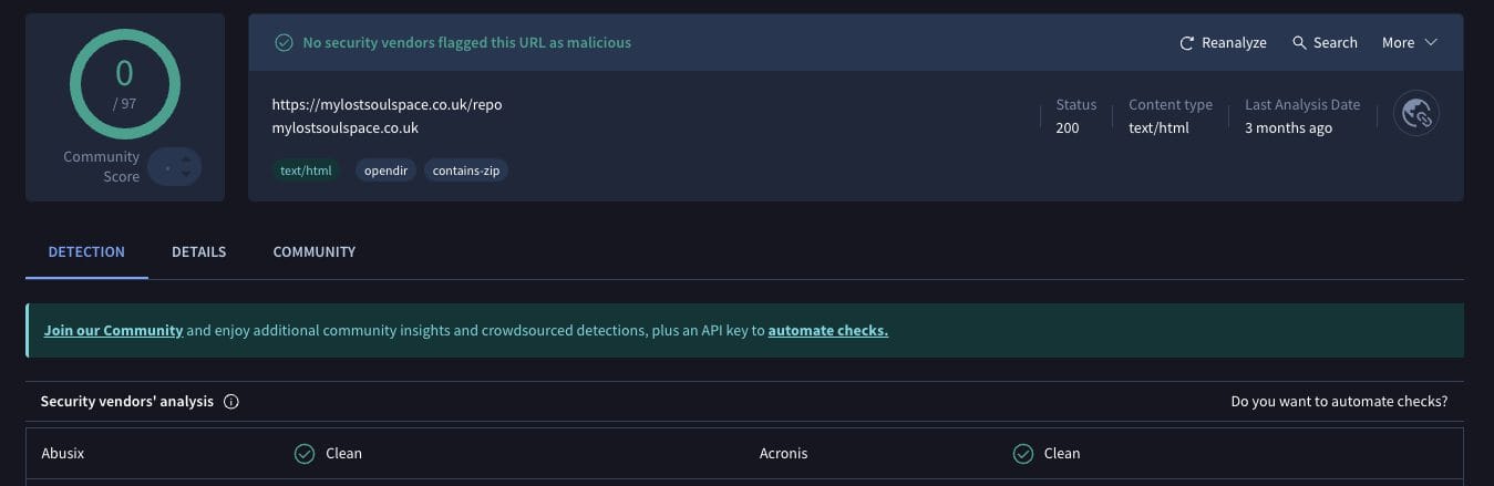 Footy Rewind Addon VirusTotal Scan