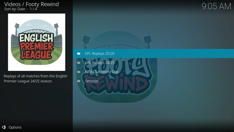 You have successfully installed the Footy Rewind add-on.