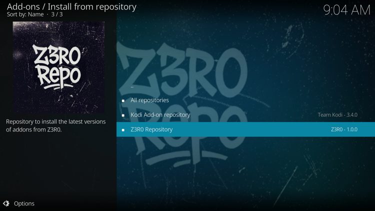 Then select the Z3RO Repository