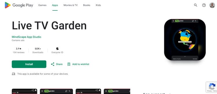 Google Play Live TV Garden