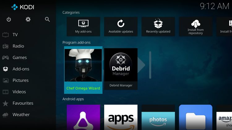 Return back to the home screen of Kodi, hover over Add-ons, then choose Chef Omega Wizard.