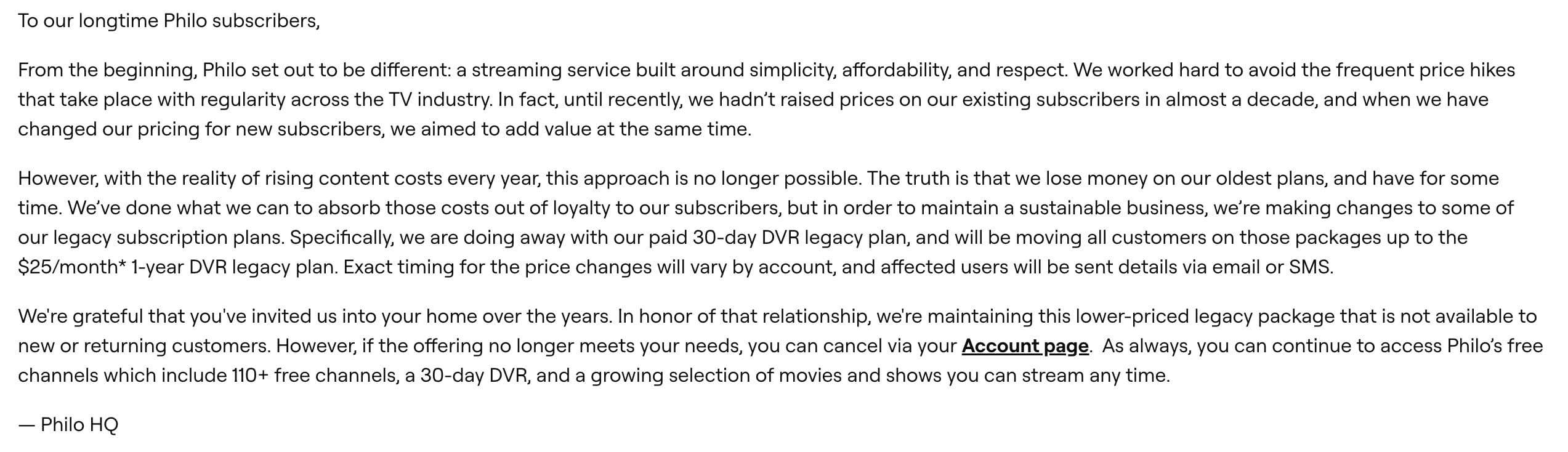 Full Statement from Philo