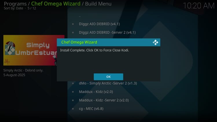 click ok for simply umbrestuary kodi build