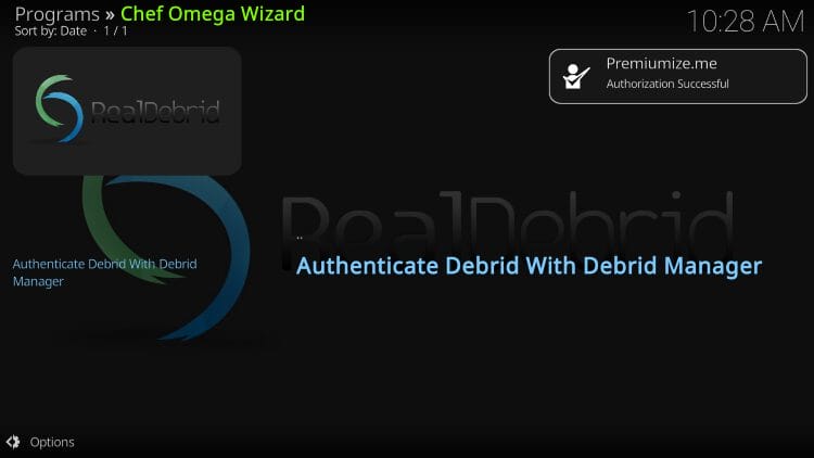 authorization success message appears