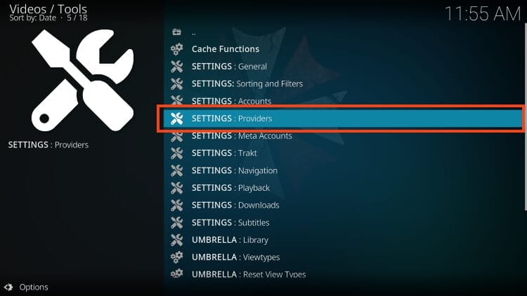 click settings: providers