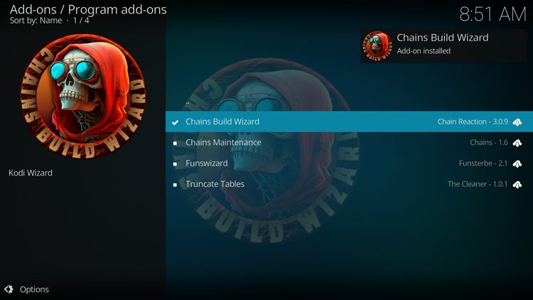 The wizard add-on installed message will now display in the upper right-hand corner.