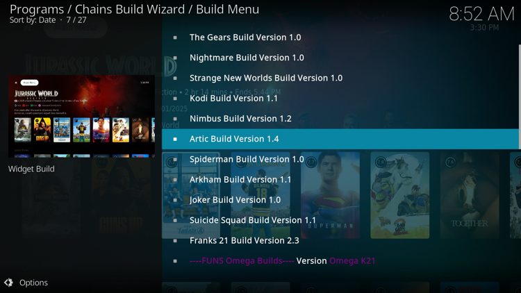 Locate and click the Artic build.