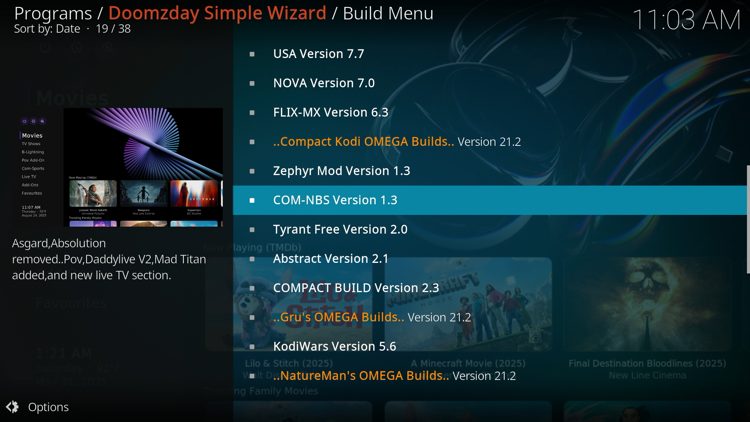 Locate and click the COM-NBS build.
