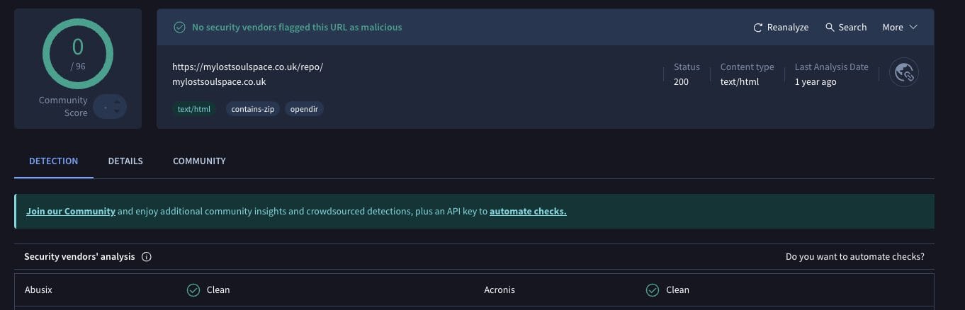 F1 Rewind VirusTotal Scan