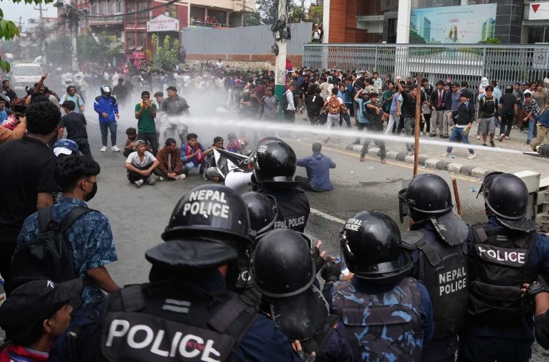 Riot Police Blasting Protestors