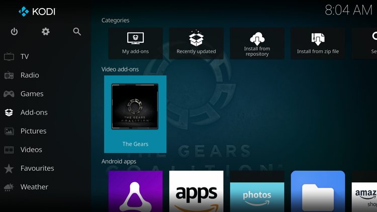 Then go back to the Home screen of Kodi and select Add-ons, then choose The Gears