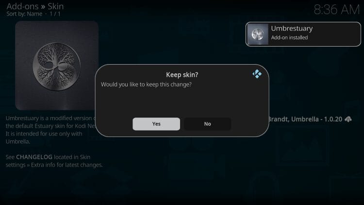 umbrestuary installed message click yes
