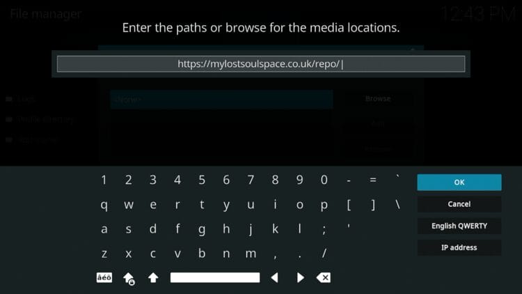 Type the following URL exactly how it is listed here - https://mylostsoulspace.co.uk/repo/ and click OK