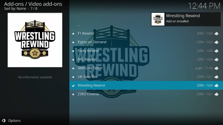 Wait for the "Wrestling Rewind Add-on Installed" message to appear