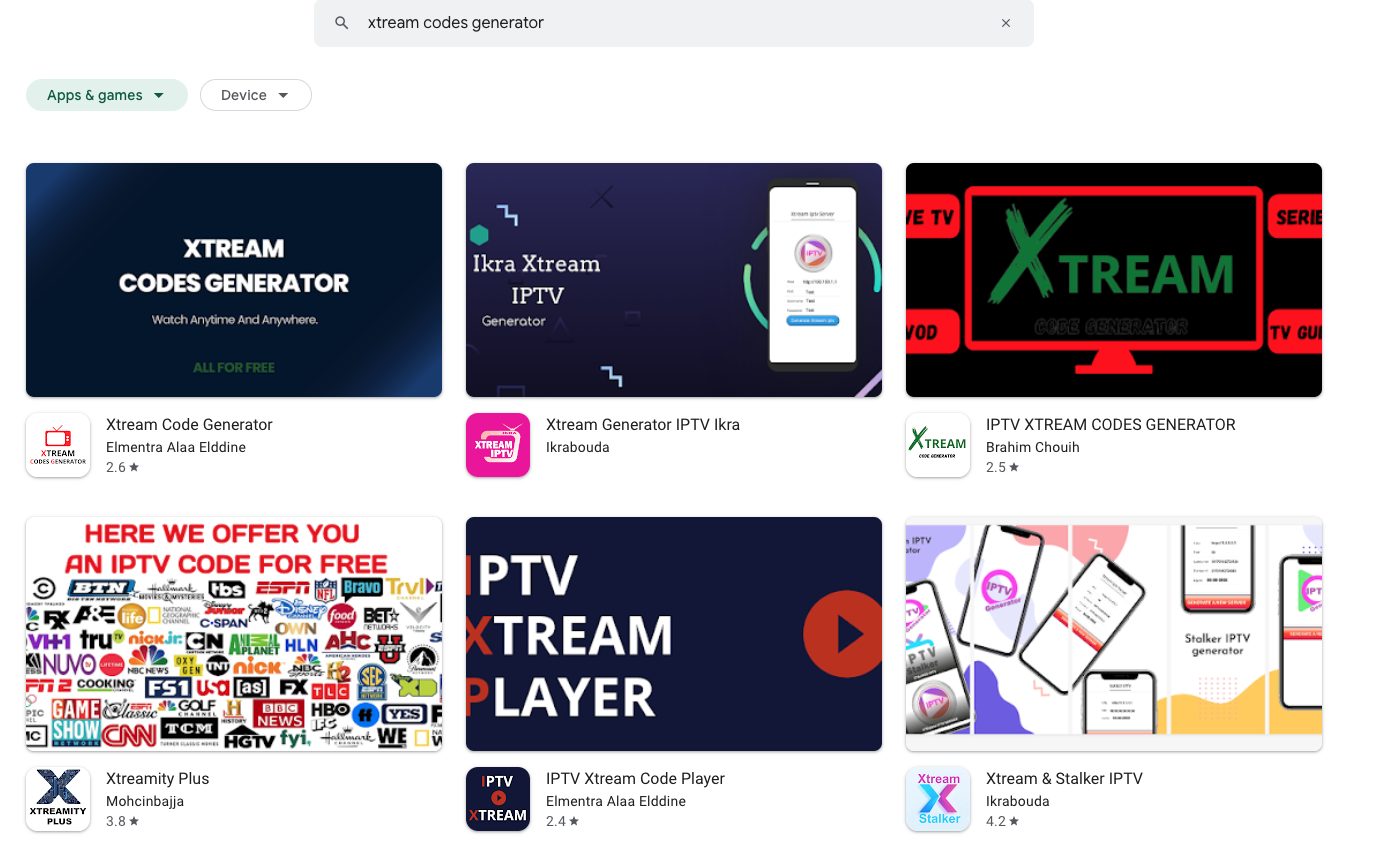 Xtream Code Generators in the Google Play Store
