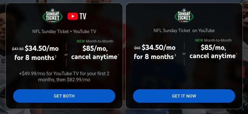 YouTube NFL Sunday Ticket Pricing