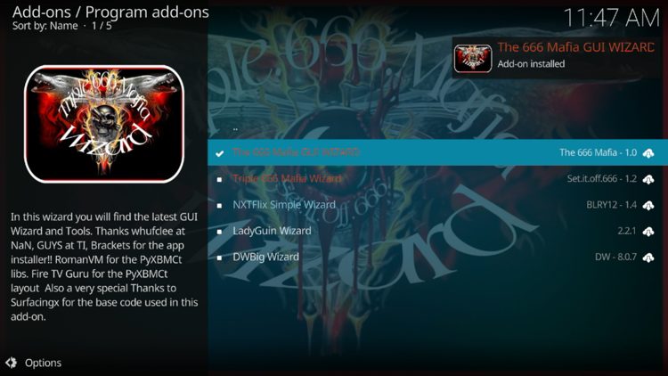 The wizard add-on installed message will now display in the upper right-hand corner.