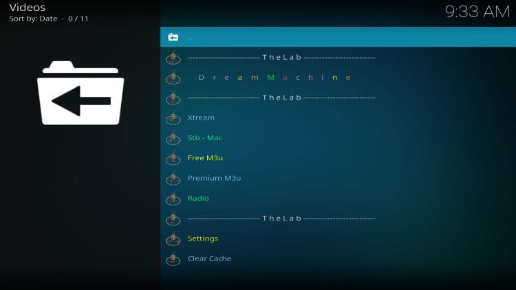 Dream Machine Main Menu
