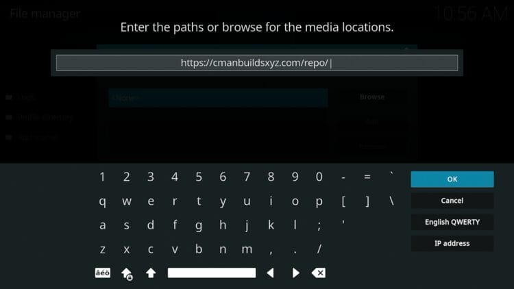 Type the following URL exactly how it is listed here and click OK – https://cmanbuildsxyz.com/repo/