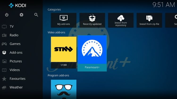 Return back to the home screen of Kodi and hover over Add-ons. Then select Paramount Plus and installation is now complete!