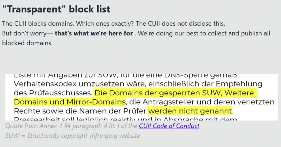 CUII 'Transparent' Block List