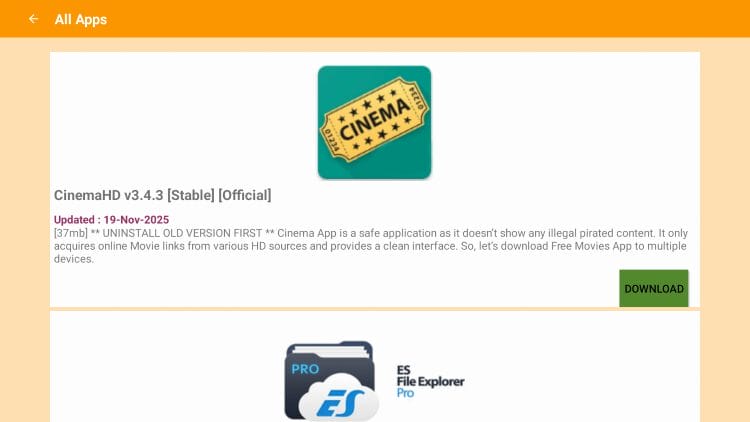 click download to install cinema hd apk