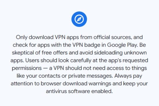 Google VPN Warning
