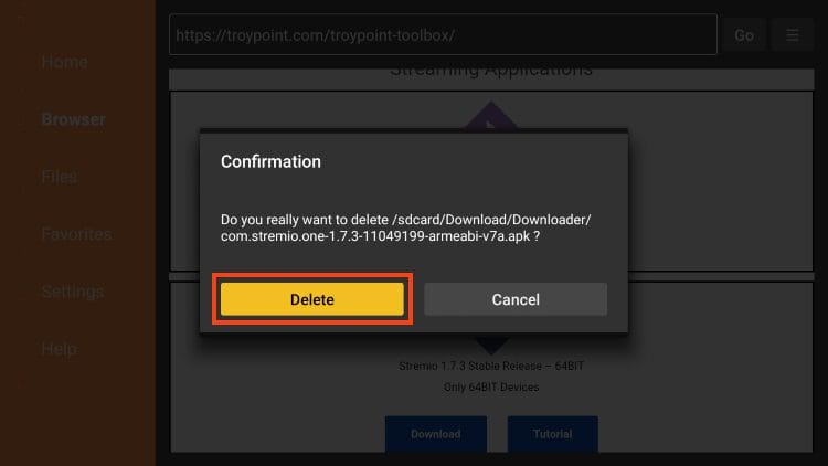 click delete again