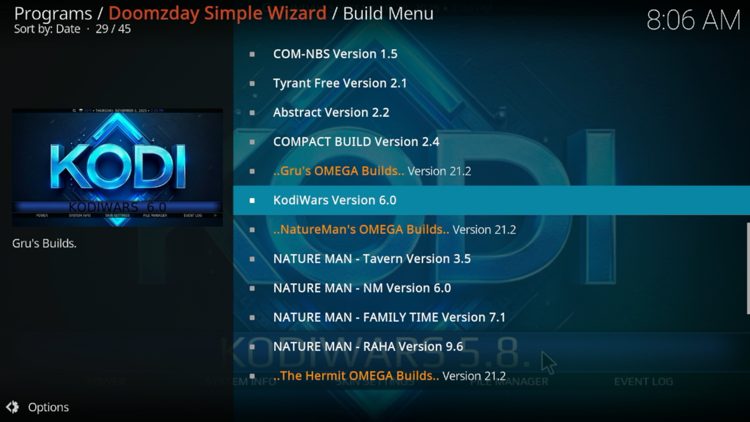 Locate Kodi Wars.