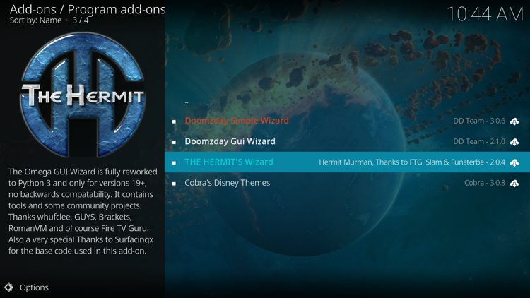Open The Hermit's Wizard.