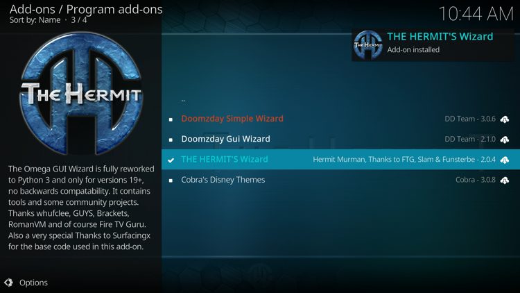 The wizard add-on installed message will now display in the upper right-hand corner.